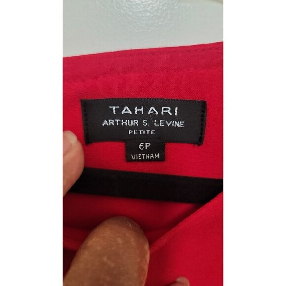 TAHARI/ARTHUR S. LEVINE WOMEN'S RED COCKTAIL STRETCH BOAT NECK DRESS ZIPPER BACK - Picture 7 of 11